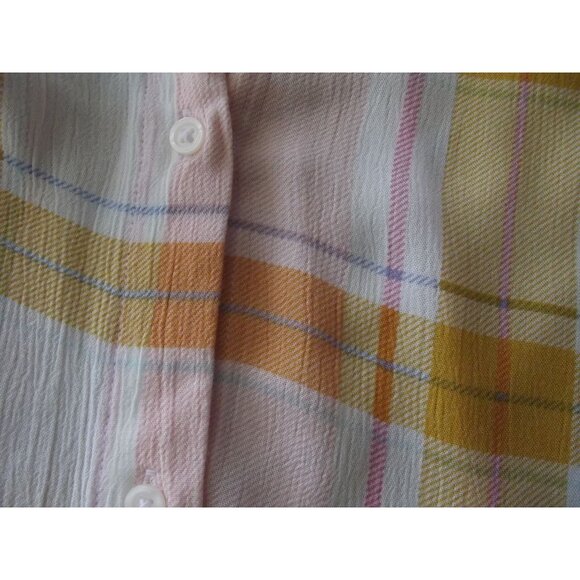 ana XLT Blouse Yellow Gold Pink White Plaid (XL tall) top shirt Tie Front Ruffle - Picture 7 of 10